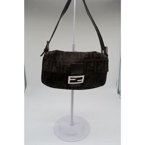 Fendi Brown Shoulder Bag with Zucca Pattern Vintage Mamma Baguette